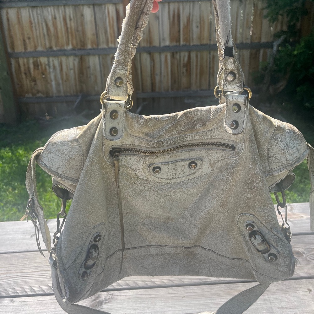 Balenciaga Classic Moto City Bag Off White